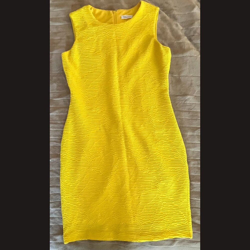 Calvin‎ Klein Bold Yellow Sheath Dress – Size 8, Sleeveless, Textured Crepe